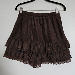 L'est Rose Himekaji Gyaru Coquette Protagonist Brown Lace Trimmed Skort Sukapan